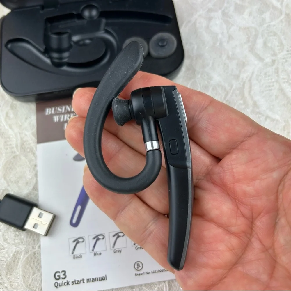 Bluetooth Wireless Headset Earpiece Mic Handsfree Single for Smartphones Music